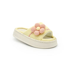 Z 24- Women’s Flower Knit Slide Slippers – Soft Yellow