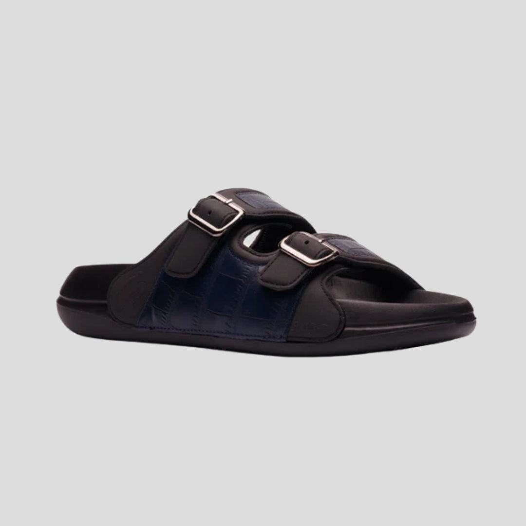 Z-045 | Men’s Dual Buckle Comfort Slide – Black & Navy