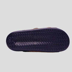 Z-045 | Men’s Dual Buckle Comfort Slide – Navy & Brown