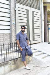 01- Men's Summer Co-Ord Set – Shirt & Shorts (Gray)